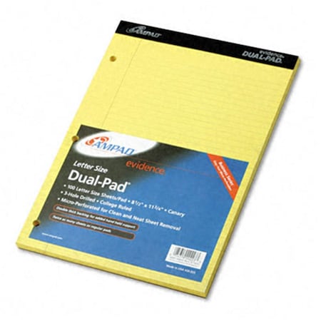 Ampad Evidence Pad  Dual College/Med Ruled  8-1/2 x 11-3/4  Canary  100 Sheets AM32019
